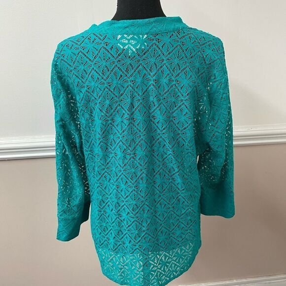 Rebecca Malone Lace Teal Button Up Jacket - Picture 2 of 4